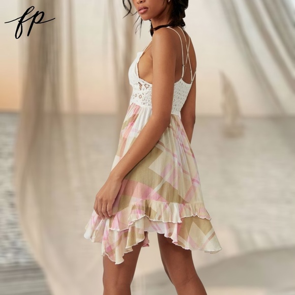 **SOLD** FREE PEOPLE Adella Sleeveless Printed Mini Slip Dress in Ivory NWT - Picture 3 of 16